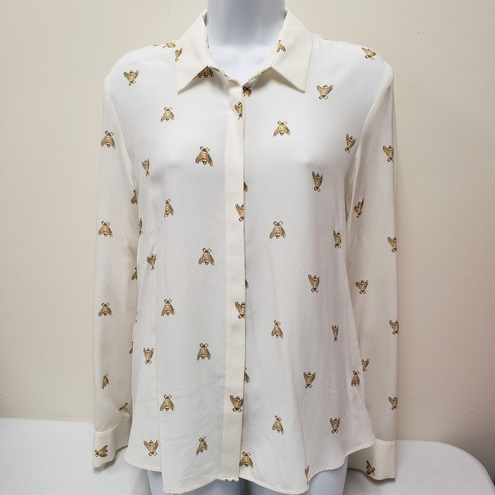 Space Style Concept Womens Silk Bee Print Top Size 6